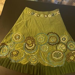 Basil & Maude A-line embellished skirt with gauzy trim